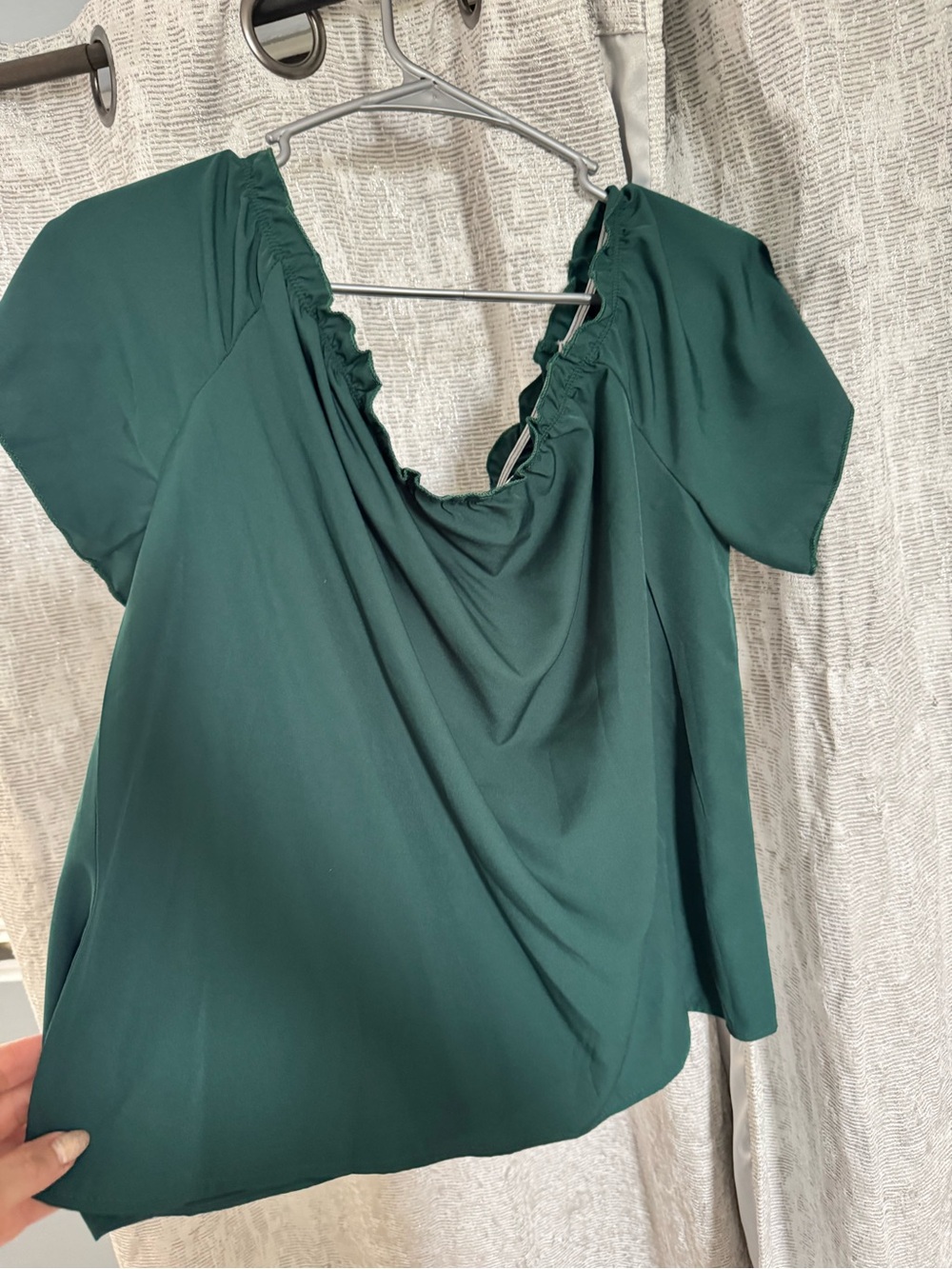 Women's Emerald Green Short Sleeve Blouse - Relaxed Neckline